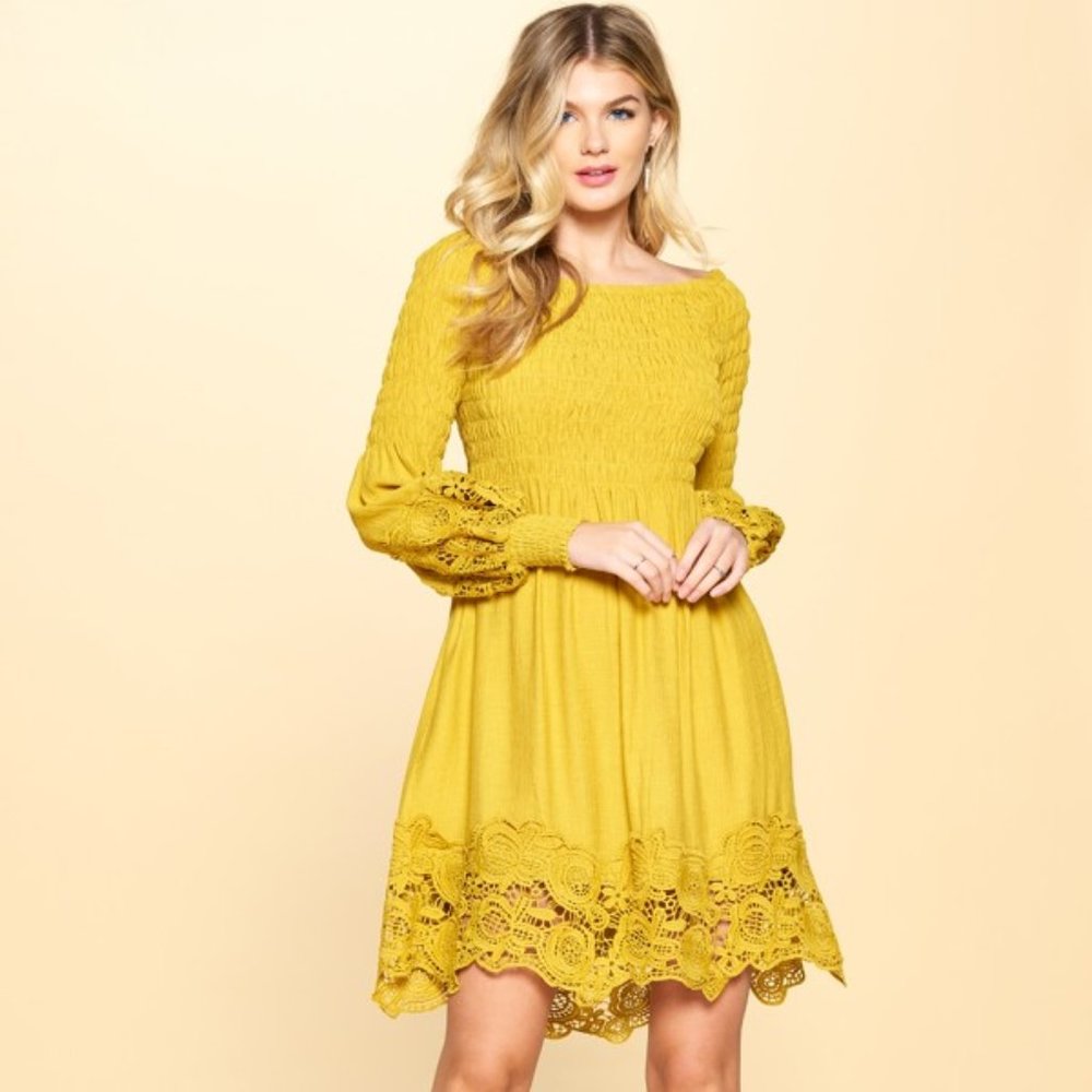Solid woven babydoll dress featuring an off-the-shoulder neckline by Oddi, NWT